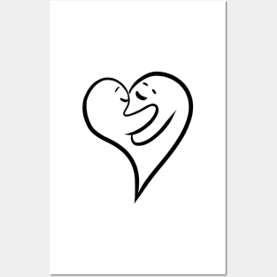 happy, positive energy, graphically drawn heart figures embracing each other design by ironpalette Posters and Art